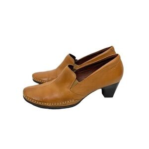 Pikolinos Warm Light Camel Tan Leather X Whipstitch Slip On Bootie Heels Size 41